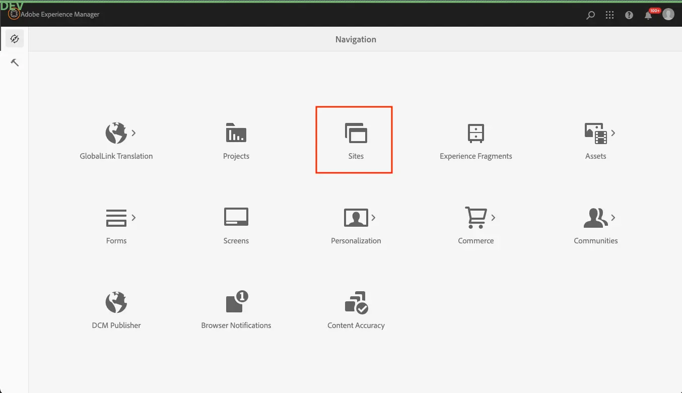 CMS Sites button