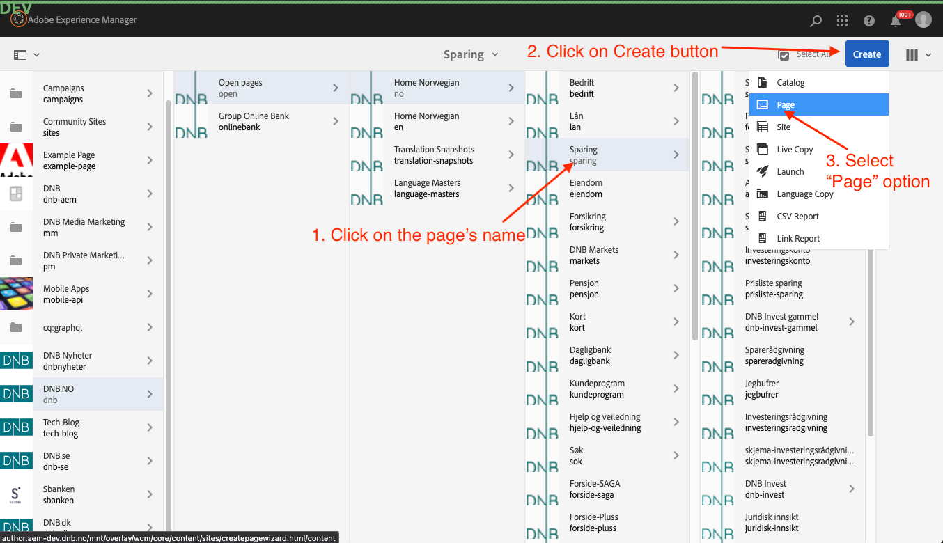 CMS UI to add a new page