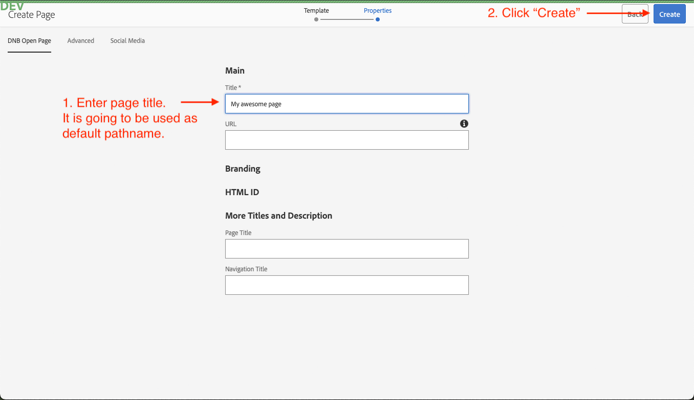 CMS UI to enter Page name for the new page