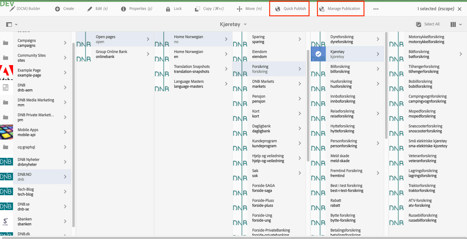 CMS UI to publish the page